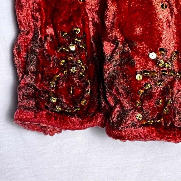 Dimri | Boho Green Pink Velvet Lace Sequin Tiered Midi Skirt, Small - Picture 3 of 7